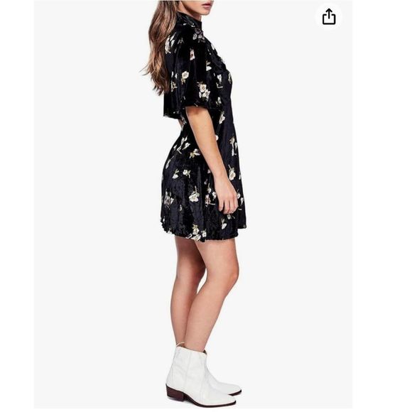 Free People Be My Baby Velvet Floral Print High Neck Mini Dress - Picture 2 of 12
